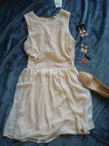 NOWA śliczna sukienka koronka szyfon pastelowa 38