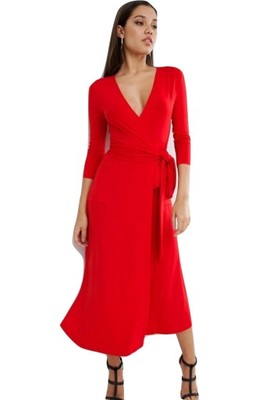 Sukienka czerwona midi krepa wiązana 36 8 S - 6928467088 - oficjalne  archiwum Allegro