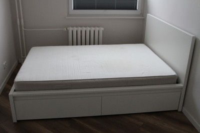 Łóżko MALM 140x200 białe z szufladami i stelażem - 6724372416 - oficjalne  archiwum Allegro