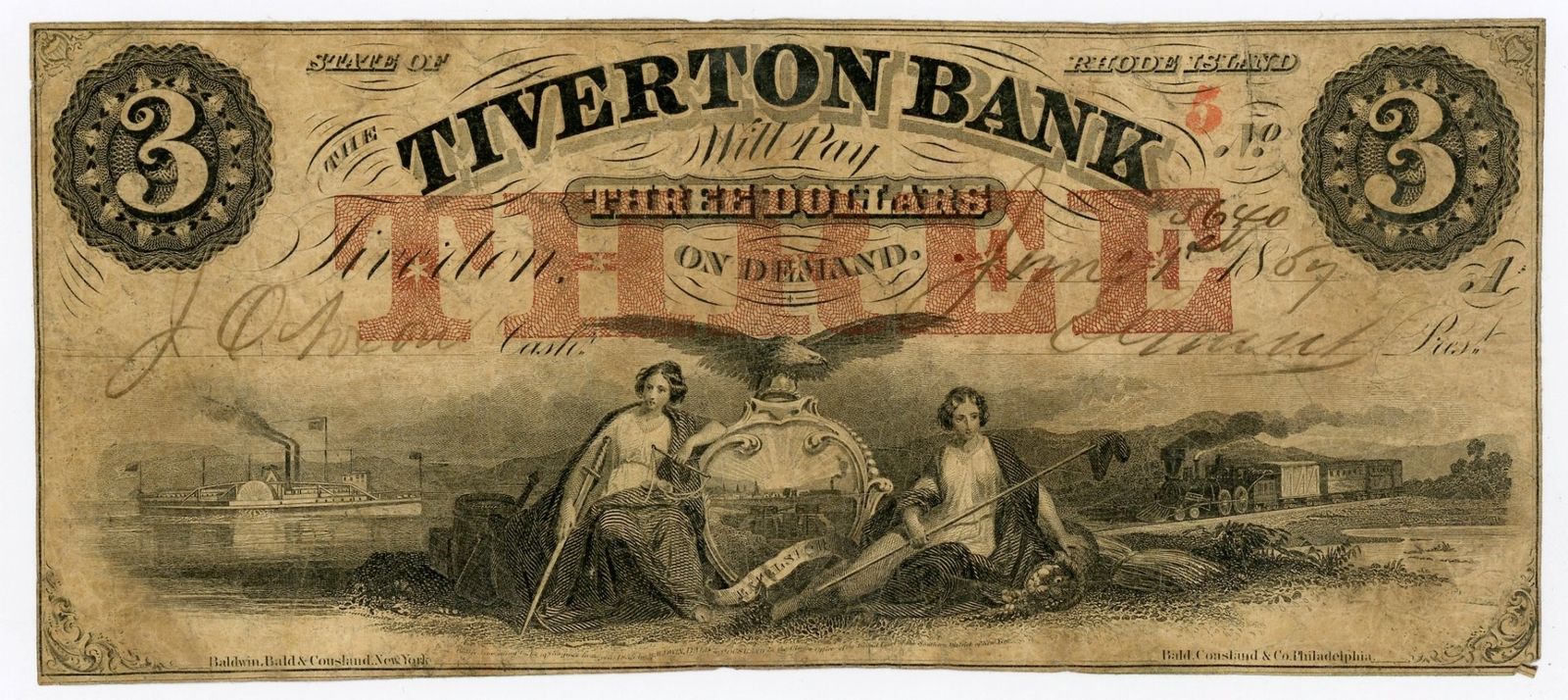 3.$.USA.1857.Tiverton Bank