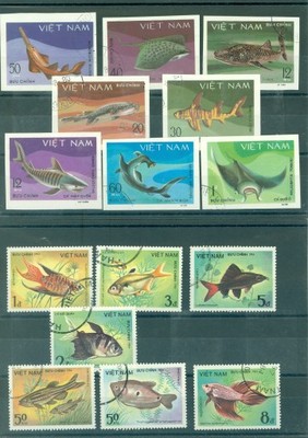 znaczki - WIETNAM  - 2 serie z rybami