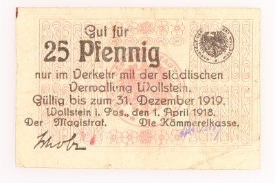 Wolsztyn, 25 fenigów 1.04.1918
