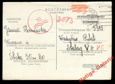 Postkarte obóz Stalag V A Warszawa 1940 rzadki