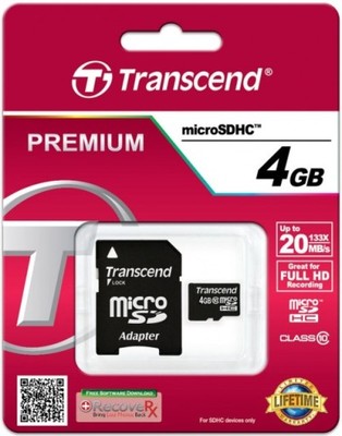TRANSCEND 4 GB micro SD HC Class 10 Premium 20MB/s