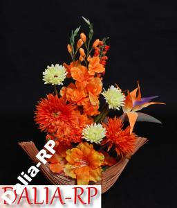 Kompozycja pomarańczowa w koszyku Sztuczne kwiaty