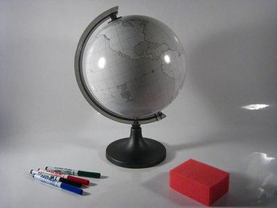 Globus konturowy 250 mm + gąbka + mazaki flamastry