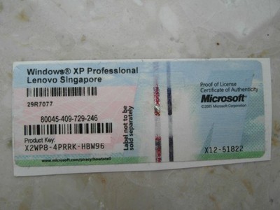 WINDOWS XP Professional Naklejka z kluczem Lenovo