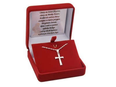 Srebrny Krzyżyk pr. 925 Pamiątka Chrzest DEDYKACJA