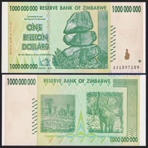 MAX - ZIMBABWE $ 1 BILION Dolarów 2008 r # UNC