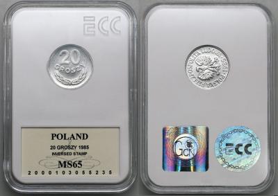 4603. 20 groszy 1985 - SKRĘTKA 270 st. - GCN MS65