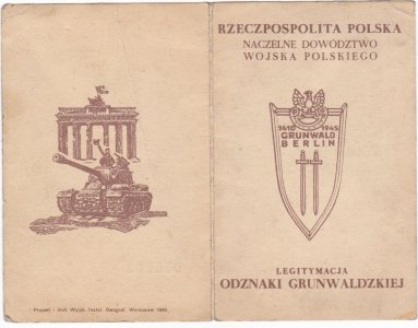 LEGITYMACJA Odznaka grunwaldzkiej 1946