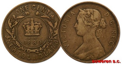 36.CANADA, NOWA FUNLANDIA, 1 CENT 1880