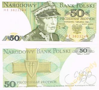 50 zł PRL SWIERCZEWSKI - 1988 - seria HE UNC