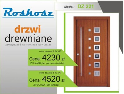 Drzwi zewnętrzne wejściowe drewniane 74 mm DZ 221