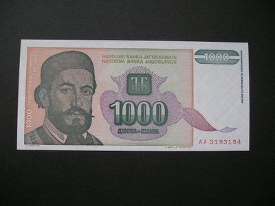 Jugosławia 1000 dinara 1994 r. UNC ________