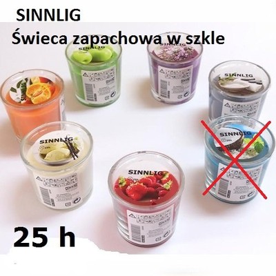 IKEA SINNLIG ŚWIECA ZAPACHOWA W SZKLE 25H ŚWIECZKA - 6524230446 - oficjalne  archiwum Allegro