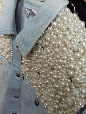 APART kamizelka jeans zdobiona perły cyrkonie cudo