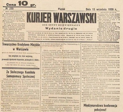15 września 1939 KURIER WARSZAWSKI - oryginał