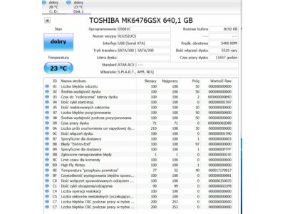 Toshiba 640GB 5400 sprawny 100% przetestowany