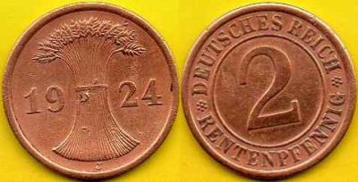 NIEMCY  2 Rentenpfennig  1924 r  J
