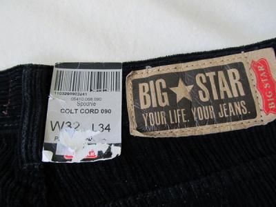 Spodnie męskie BIG STAR czarne, sztruks W32/L34
