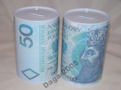 METALOWA PUSZKA SKARBONKA 50 złotych banknot