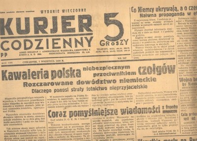 7 września 1939 KURIER CODZIENNY Kawaleria polska.