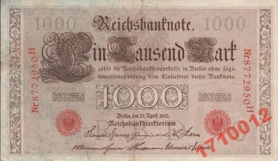 Banknot Niemcy 1000 Marek 1910r Ser 8772950H