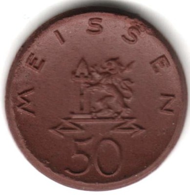 Miśnia 50 fenigów 1921 porcelana brązowa wariant