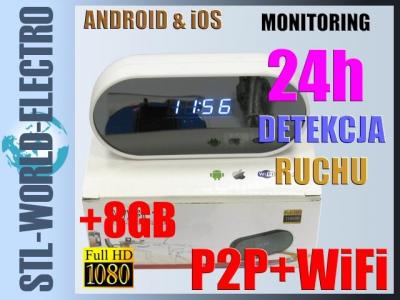 UKRYTA KAMERA ZEGAR WiFi P2P FULLHD DET RUCHU +8GB