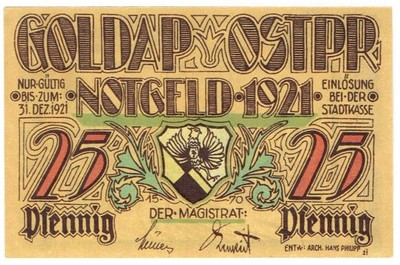 25 fenigów Goldap / Gołdap 1921 UNC-
