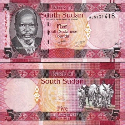 SUDAN południowy  5 funtów 2015 - P-6b  UNC
