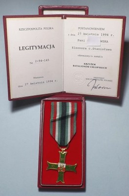 Krzyż Batalionów Chłopskich wz. z 1992r. + legit.