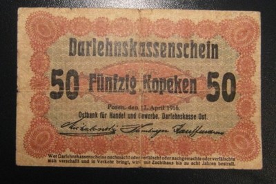Darlehnskasse Ost,Posen,50 kop. Poznań17.04.1916