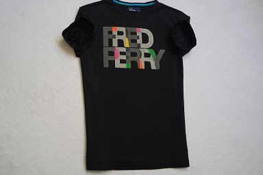FRED PERRY koszulka czarna t-shirt nadruk logo___S