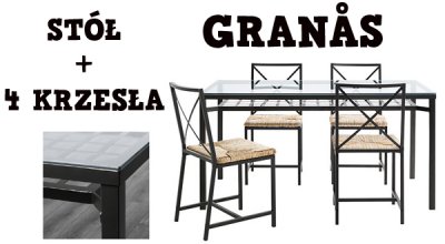 IKEA GRANAS Stół i 4 krzesła DO JADALNI szkło hart - 6137067846 - oficjalne  archiwum Allegro