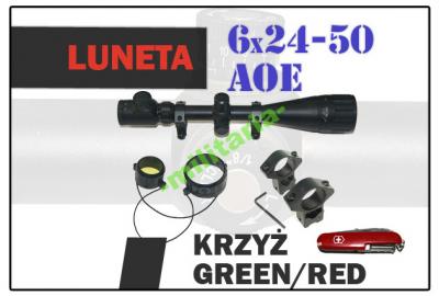 Luneta 6-24x50AOE KRZYŻ Green/Red+ Montaż + Nóż!!!
