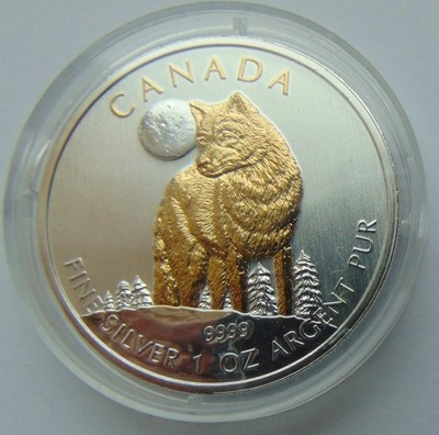5$ KANADA 2011  WILK  1 oz srebra/złoto 999