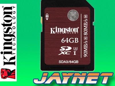 KINGSTON 64 GB SD SDXC U3 UHS-I Class 10 +90/80MBs