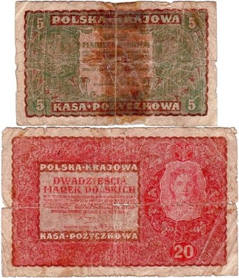 2 szt. 5 i 20 Marek Polskich  23.8.1919