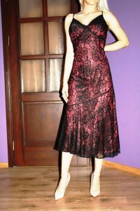 Koronkowa sukienka SOLAR 38 M czerwono-czarna NOWA