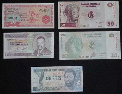 Afryka - zestaw 5 banknotów UNC