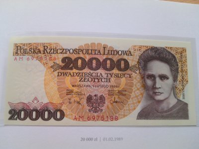 Polskie  Banknoty Obiegowe 20000zł 1989r UNC