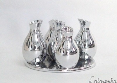Wazoniki glamour 5szt srebrny ceramiczne stylowe