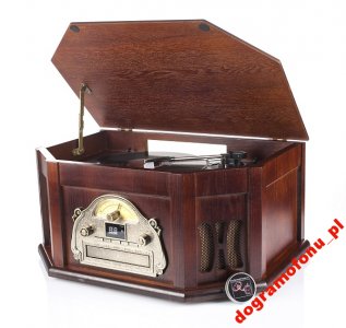 Retro drewniany gramofon z CD i radiem, 33/45/78