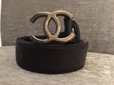 Pasek damski Chanel pikowany czarny skora 110cm - 6103135455 - oficjalne  archiwum Allegro