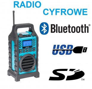 Radio Budowlane Wodoodporne z Bluetooth FM SD USB