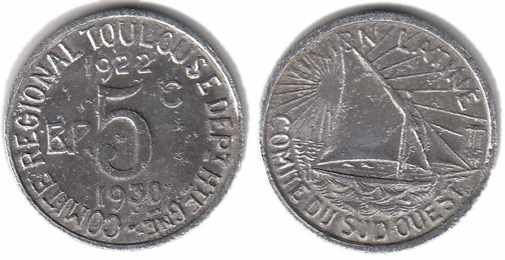 433(19) - Tuluza,5 Centimes 1930