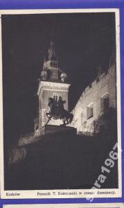 KRAKÓW 1938 pomnik Kościuszki nocna
