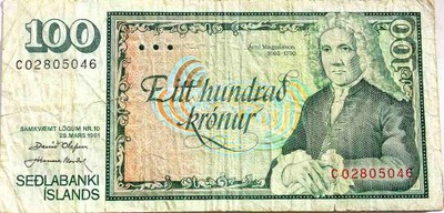 BANKNOT DO KOLEKCJI Islandia 100 Kronur 1961  rok